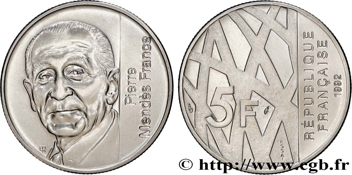 Essai de 5 francs Mendès-France 1992 Pessac F.343/1 FDC 