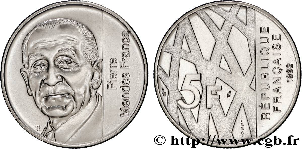 Essai de 5 francs Mendès-France 1992 Pessac F.343/1 FDC 