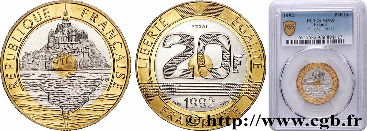 Essai de 20 francs Mont Saint-Michel 1992 Pessac F.403/1 FDC69 PCGS