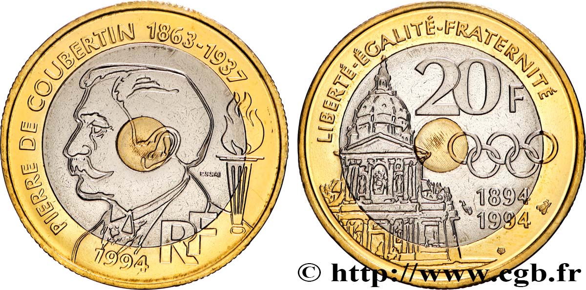 Essai de 20 francs Pierre de Coubertin 1994 Pessac F.405/1 FDC 