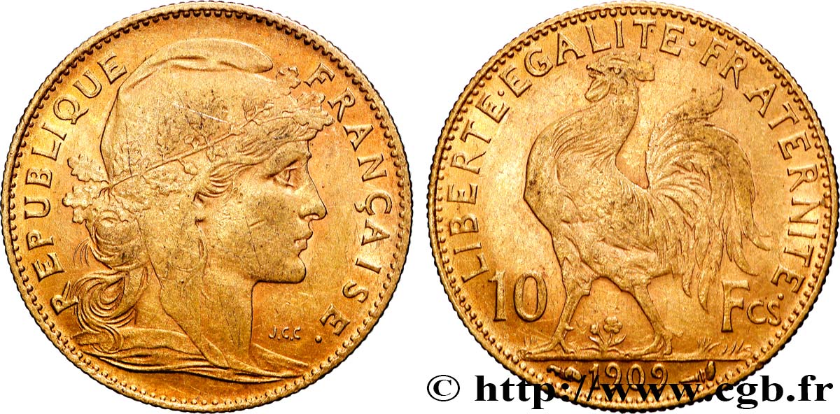 10 francs Or Coq 1909 Paris F.509/10 TTB 