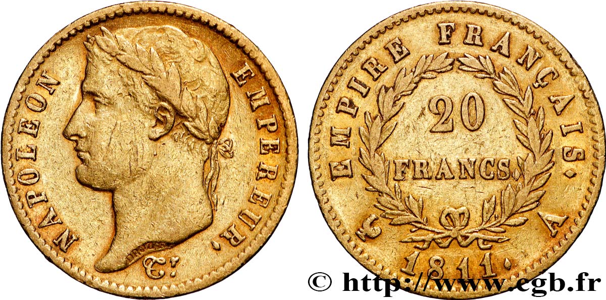 20 francs or Napoléon, tête laurée, Empire français 1811 Paris F.516/16 BB 