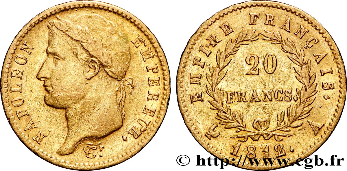 20 francs or Napoléon, tête laurée, Empire français 1812 Paris F.516/22 TTB 