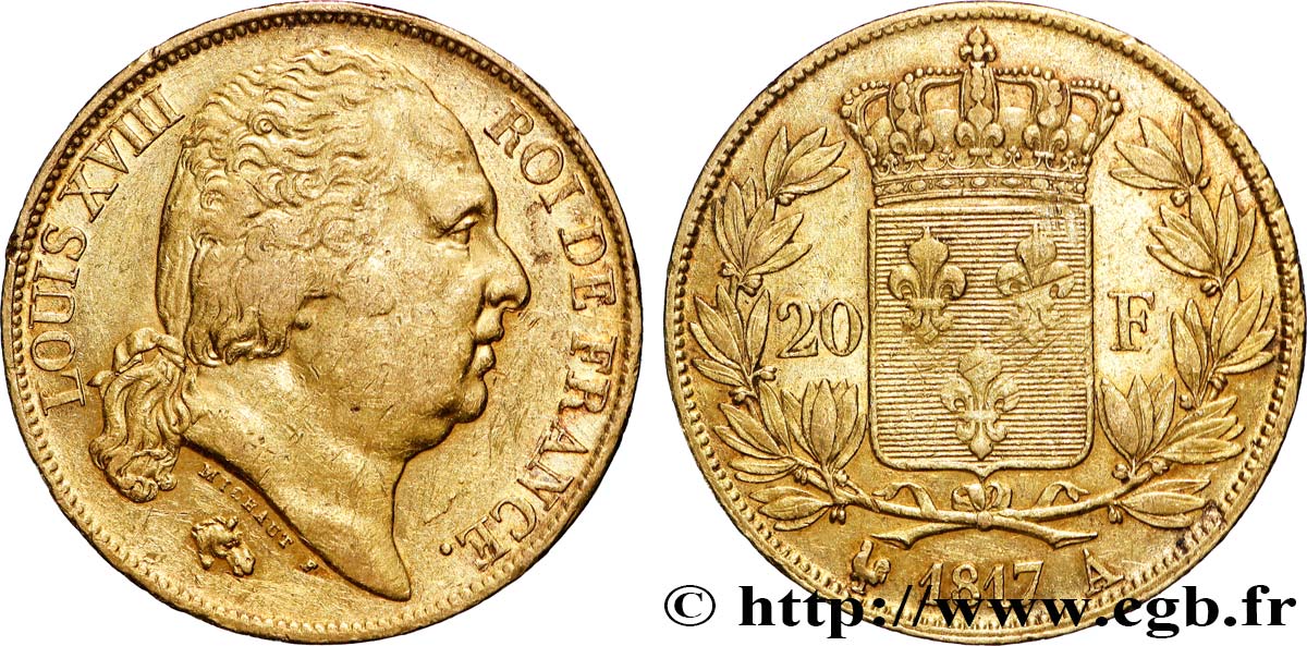 20 francs or Louis XVIII, tête nue 1817 Paris F.519/5 TTB 