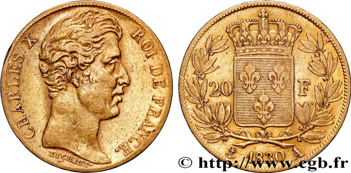 20 francs or Charles X, matrice du revers à cinq feuilles 1830 Paris F.521/6 TTB 