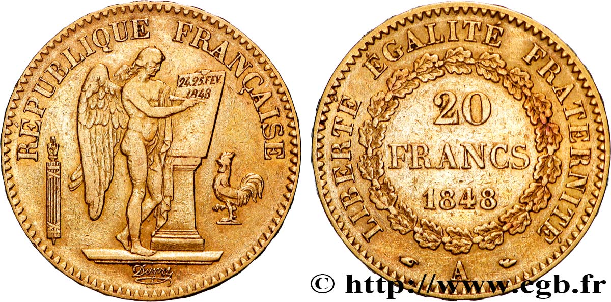 20 francs or Génie, IIe République 1848 Paris F.528/1 BB 