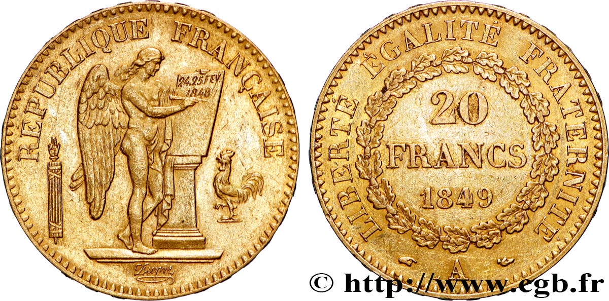 20 francs or Génie, IIe République 1849 Paris F.528/2 TTB 