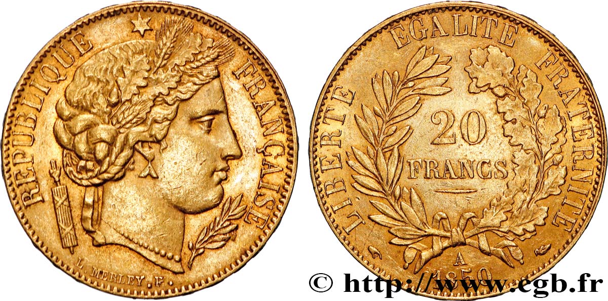 20 francs or Cérès 1850 Paris F.529/3 TTB+ 