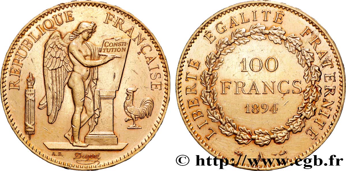 100 francs génie tranche inscrite en relief Dieu protège la France 1894 Paris F.552/10 SPL 