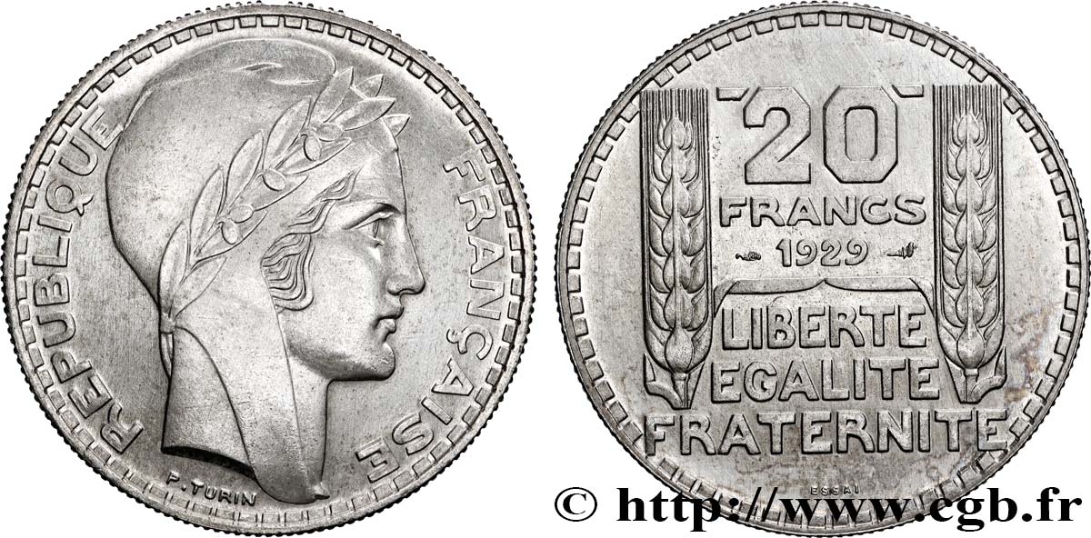 Essai en argent de 20 francs Turin              1929  F.400/1 SUP+ 