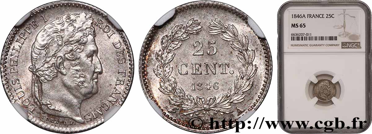 25 centimes Louis-Philippe 1846 Paris F.167/5 FDC65 NGC