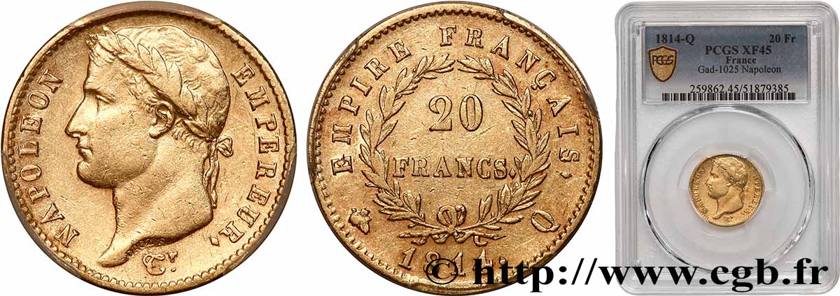 20 francs or Napoléon tête laurée, Empire français 1814 Perpignan F.516/41 TTB45 PCGS