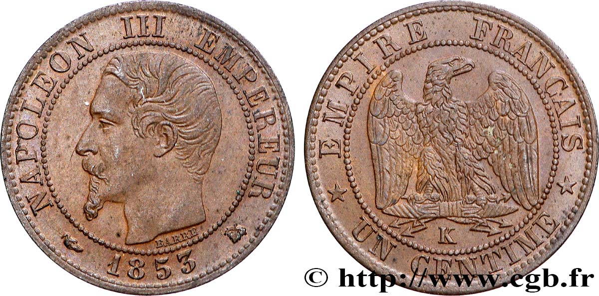 Un centime Napoléon III, tête nue 1853 Bordeaux F.102/5 SUP62 
