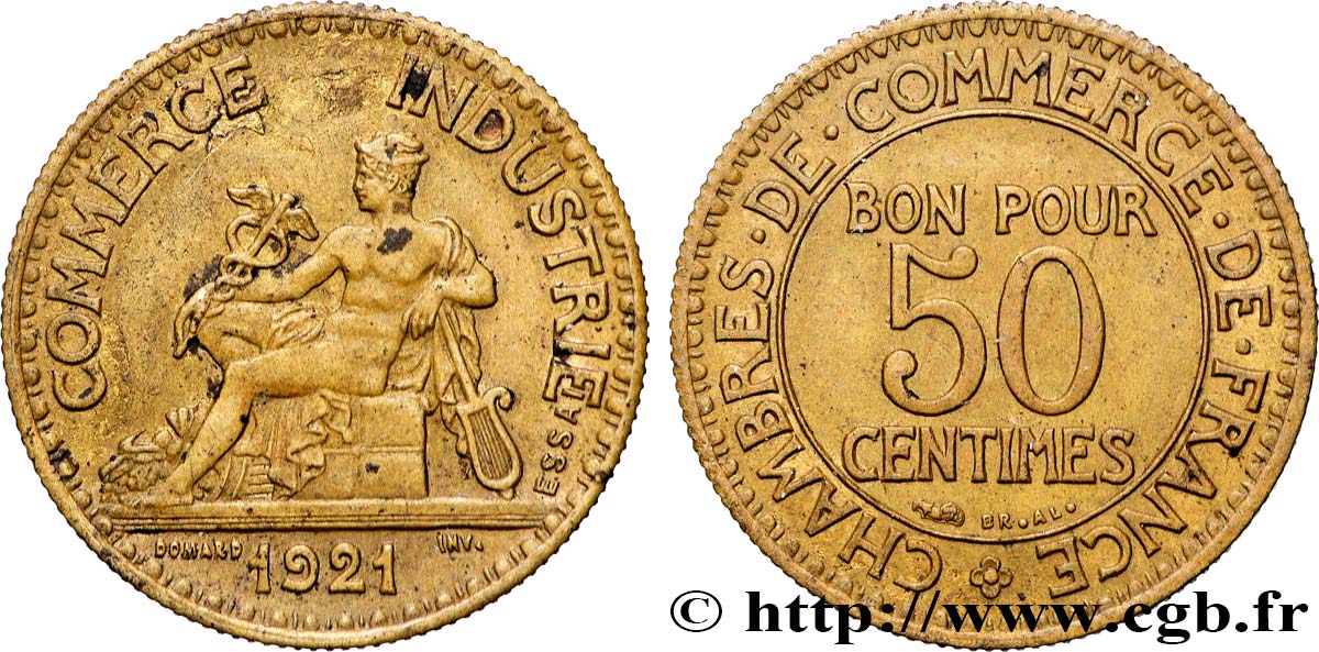 Essai de 50 centimes Chambres de Commerce 1921 Paris F.191/2 SUP 