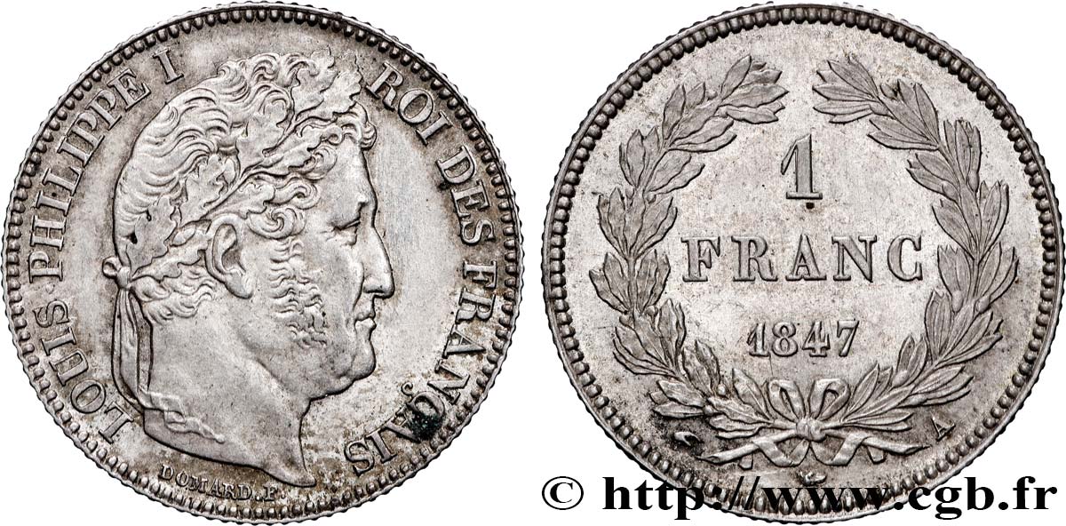 1 franc Louis-Philippe, couronne de chêne 1847 Paris F.210/110 SUP 