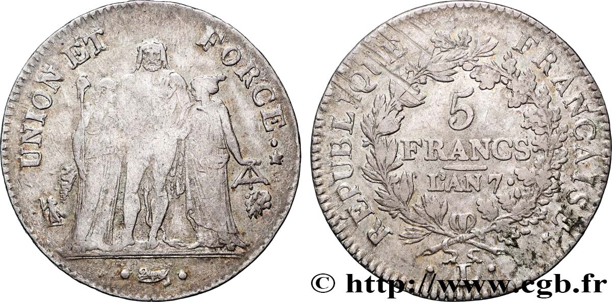5 francs Union et Force, Union serré, seulement gland extérieur 1799 Bayonne F.288/112 MB 