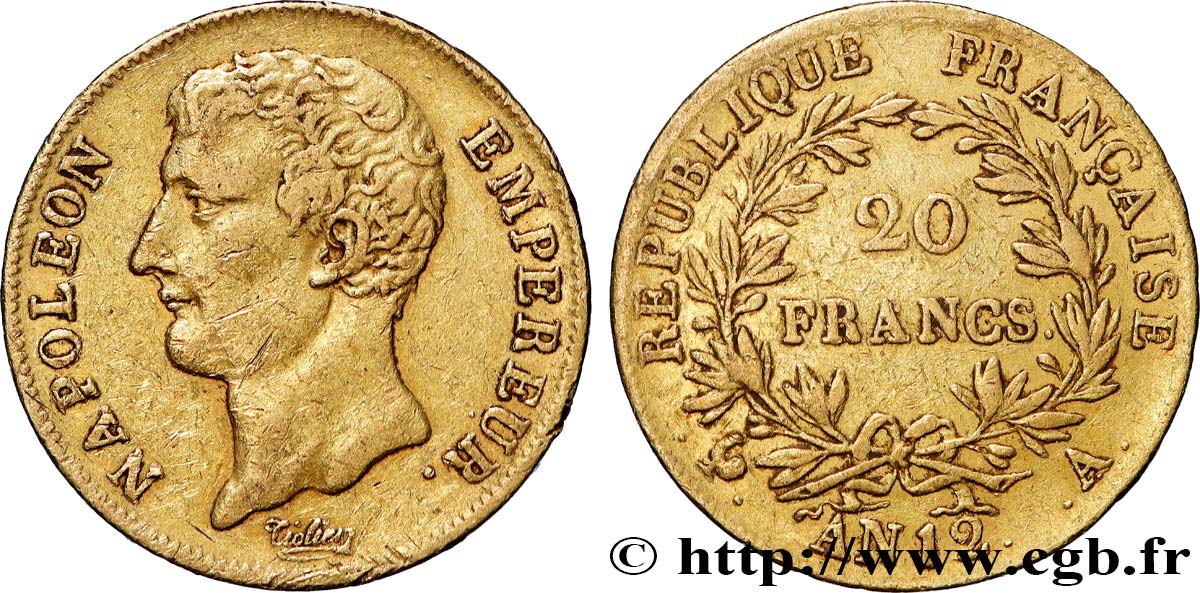 20 francs or Napoléon Empereur, buste intermédiaire 1804 Paris F.511/1 TB+ 