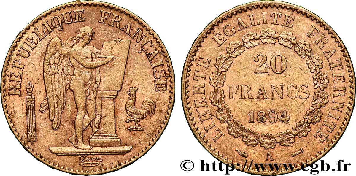 20 francs or Génie, Troisième République 1894 Paris F.533/18 TTB+ 