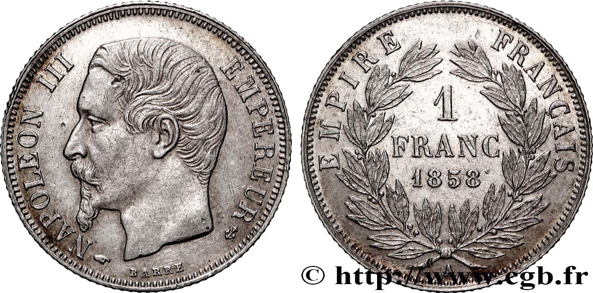 1 franc Napoléon III, tête nue 1858 Paris F.214/11 TTB+ 