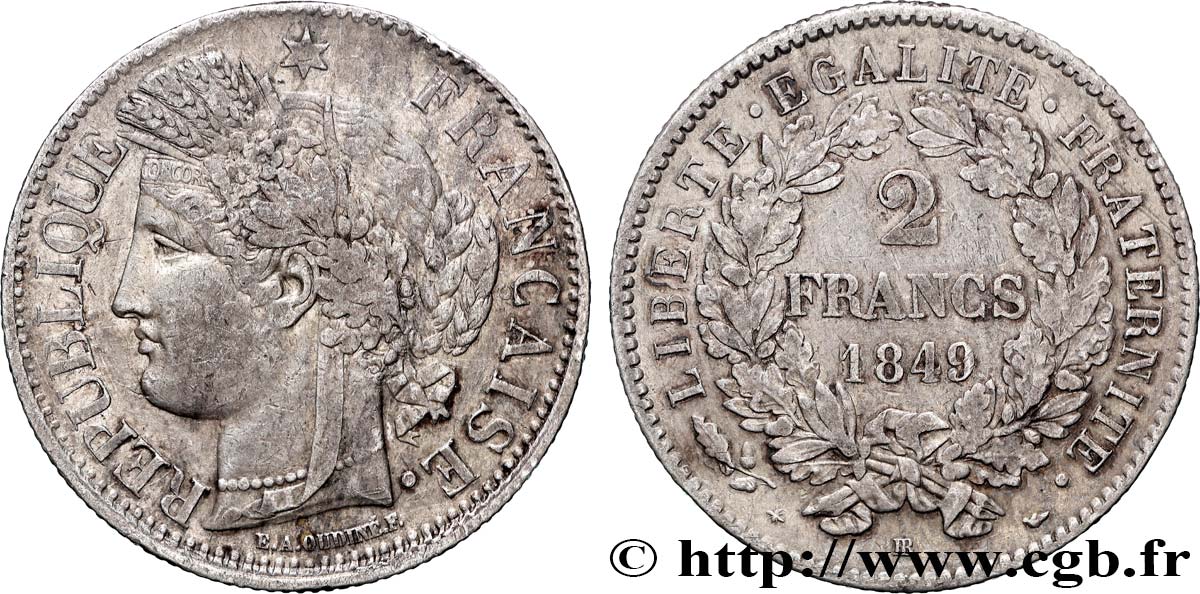 2 francs Cérès, IIe République 1849 Strasbourg F.261/2 MB35 