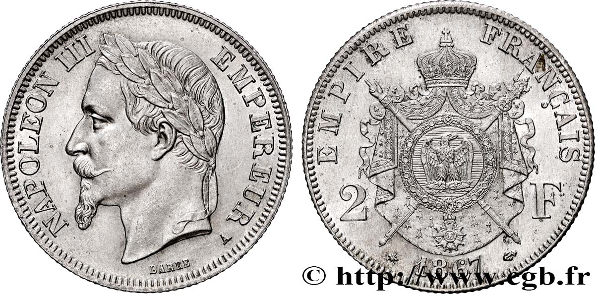 2 francs Napoléon III, tête laurée 1867 Paris F.263/5 SUP+ 