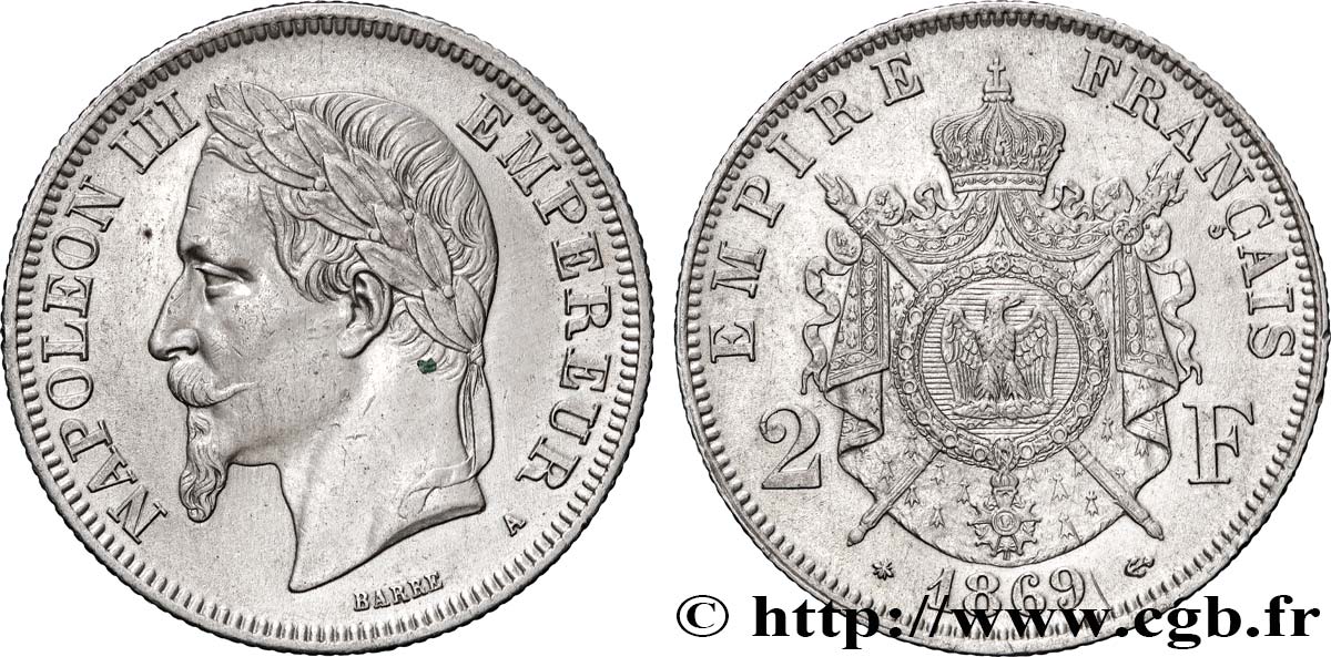 2 francs Napoléon III, tête laurée 1869 Paris F.263/10 TTB+ 