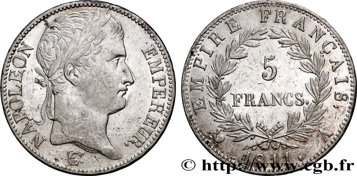 5 francs Napoléon Empereur, Empire français 1811 Paris F.307/27 TTB+ 