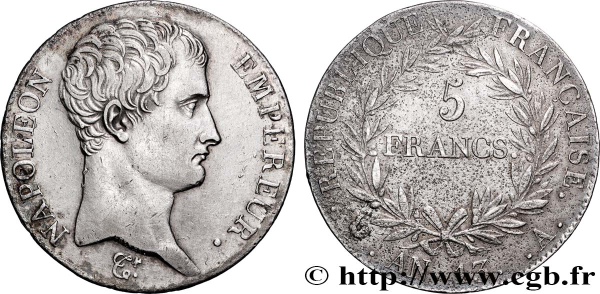 5 francs Napoléon Empereur, Calendrier révolutionnaire 1805 Paris F.303/2 TB+ 
