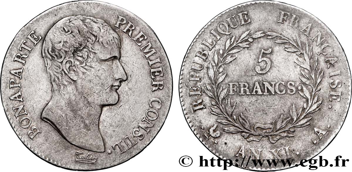 5 francs Bonaparte Premier Consul 1803 Paris F.301/1 q.BB 