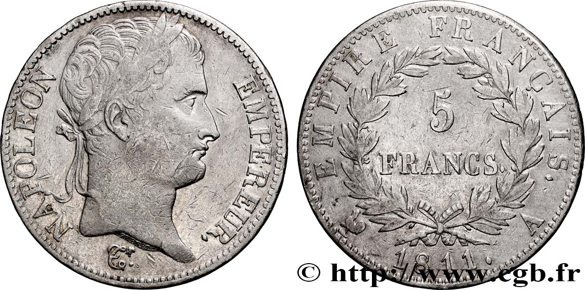 5 francs Napoléon Empereur, Empire français 1811 Paris F.307/27 TB 
