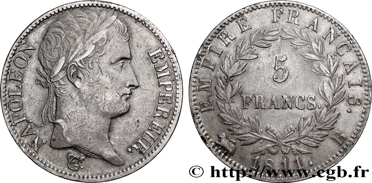5 francs Napoléon Empereur, Empire français 1811 Rouen F.307/28 TTB 