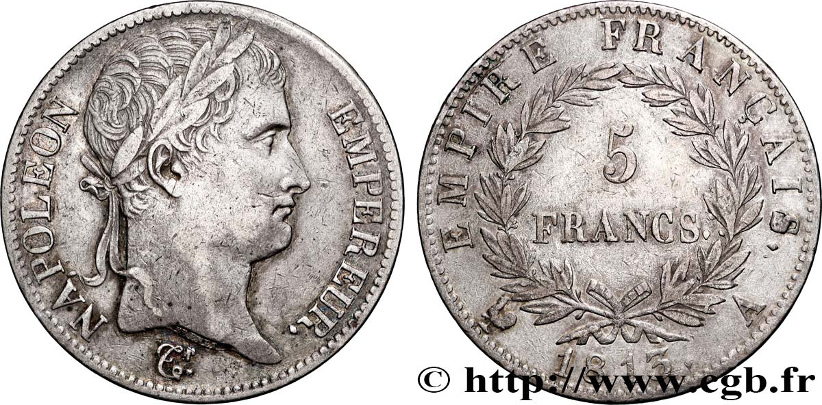 5 francs Napoléon Empereur, Empire français 1813 Paris F.307/58 TB+ 