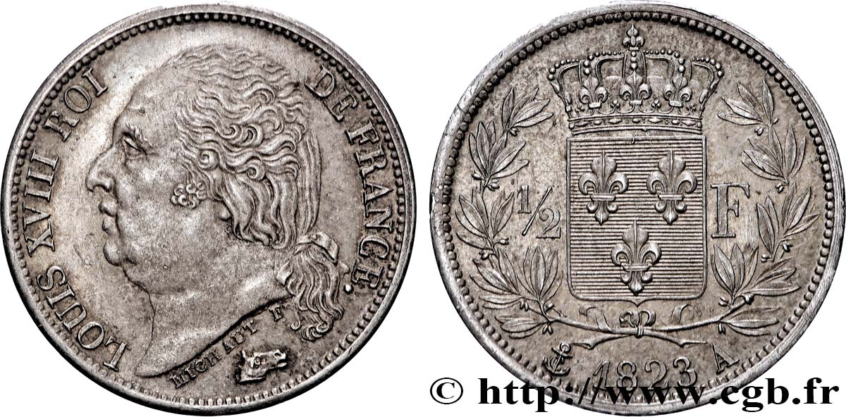 1/2 franc Louis XVIII 1823 Paris F.179/34 SPL63 