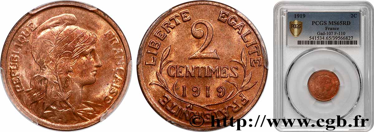 2 centimes Daniel-Dupuis 1919 Paris F.110/19 FDC65 PCGS