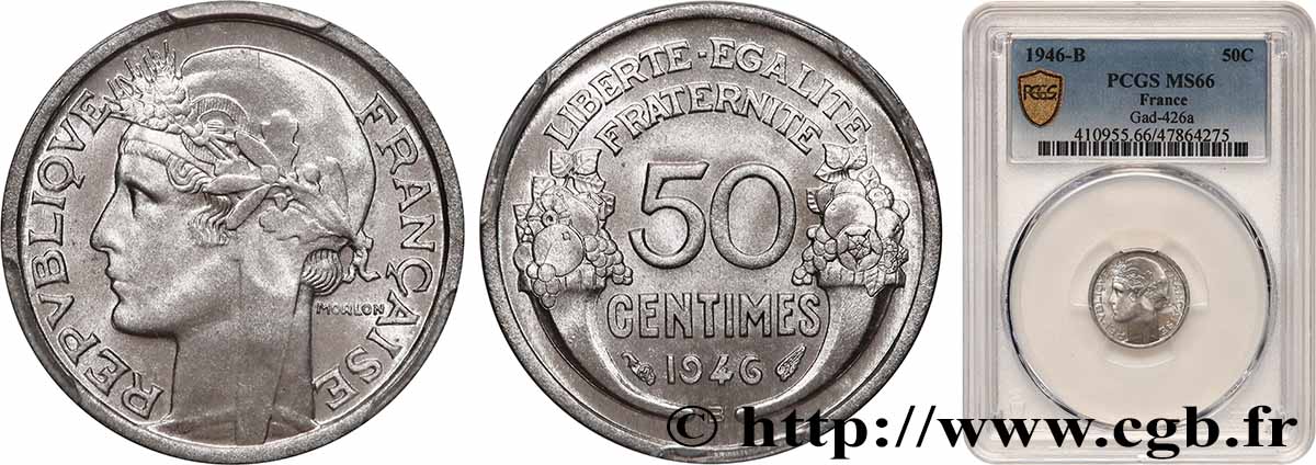 50 centimes Morlon, légère 1946 Beaumont-le-Roger F.194/9 FDC66 PCGS