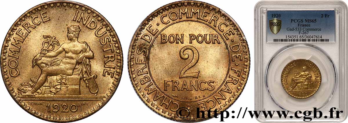 2 francs Chambres de Commerce 1920  F.267/2 FDC65 PCGS
