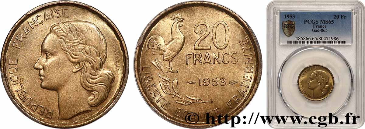 20 francs G. Guiraud 1953  F.402/11 FDC65 PCGS