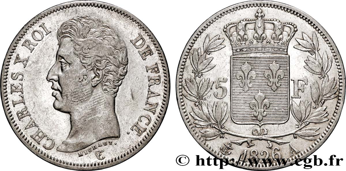 5 francs Charles X, 1er type 1826 Paris F.310/15 TTB 