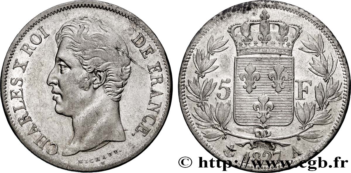 5 francs Charles X, 2e type 1827 Paris F.311/1 TTB 