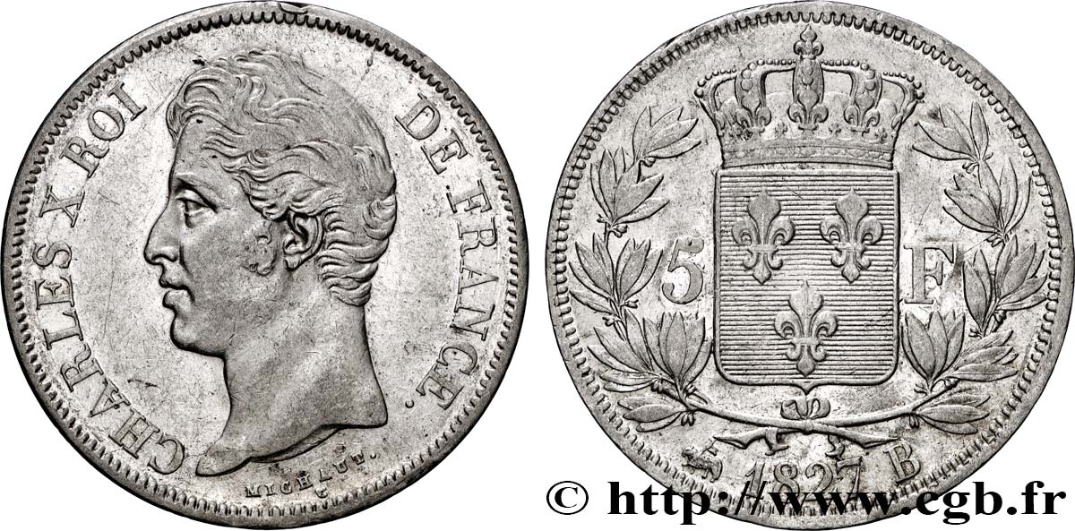 5 francs Charles X, 2e type 1827 Rouen F.311/2 TTB+ 