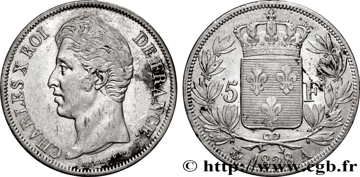 5 francs Charles X, 2e type 1828 Paris F.311/14 XF 