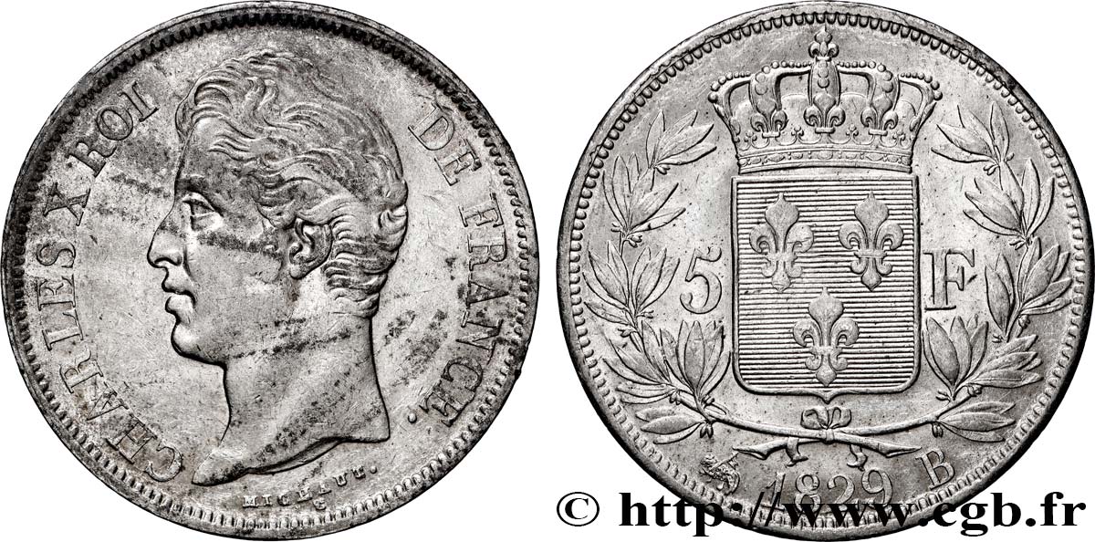 5 francs Charles X, 2e type 1829 Rouen F.311/28 XF/AU 