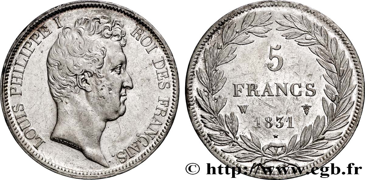 5 francs type Tiolier avec le I, tranche en creux 1831 Lille F.315/27 TTB 
