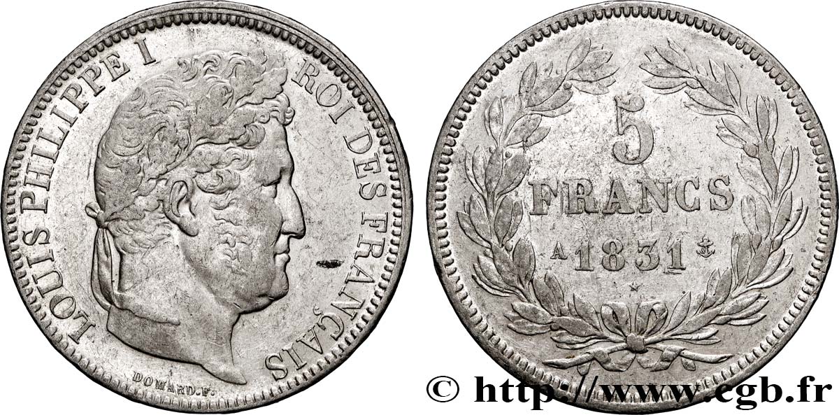 5 francs Ier type Domard, tranche en relief 1831 Paris F.320/1 TTB 