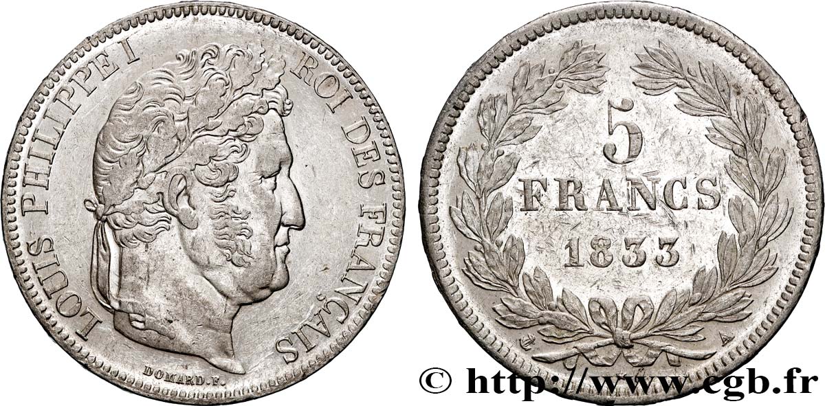 5 francs IIe type Domard 1833 Paris F.324/14 TTB+ 