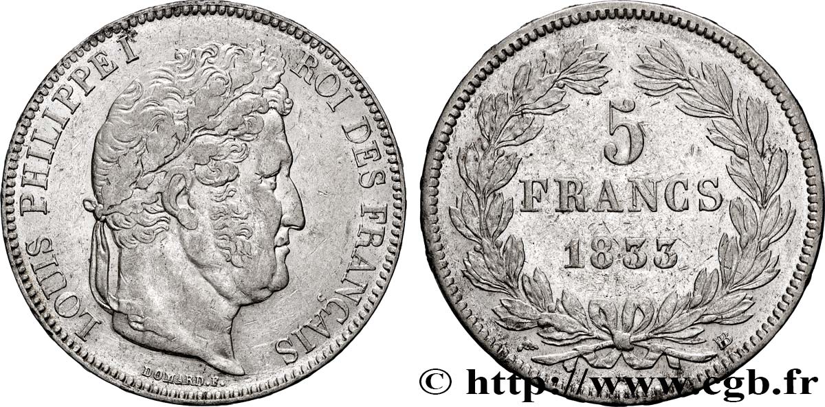 5 francs IIe type Domard 1833 Strasbourg F.324/16 TTB+ 