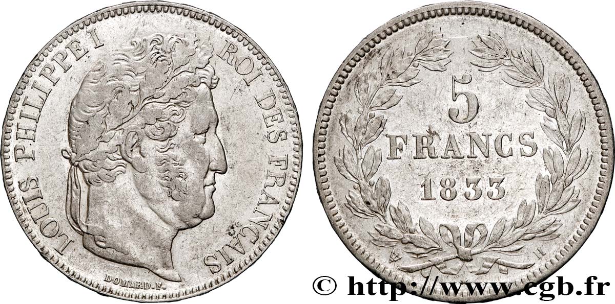 5 francs IIe type Domard 1833 La Rochelle F.324/18 TTB 