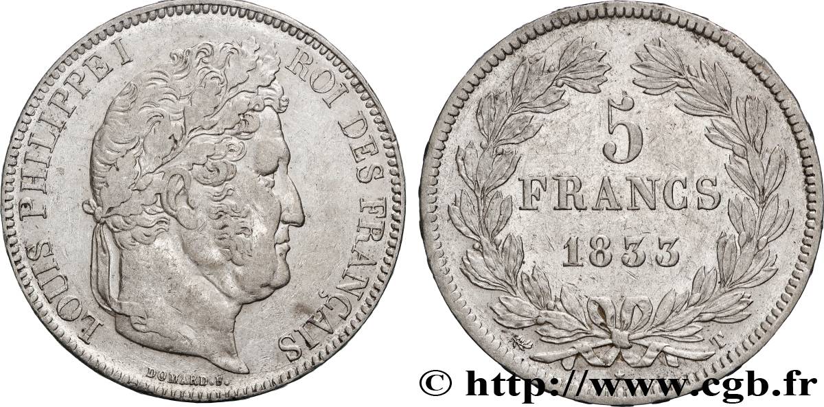5 francs IIe type Domard 1833 Nantes F.324/26 BB/q.SPL 