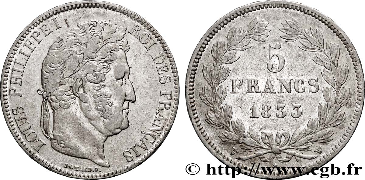 5 francs IIe type Domard 1833 Lille F.324/28 TTB+ 