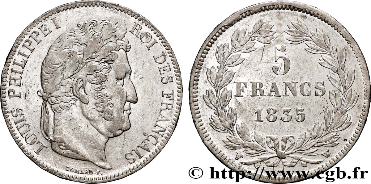 5 francs IIe type Domard 1835 Lille F.324/52 TTB+ 
